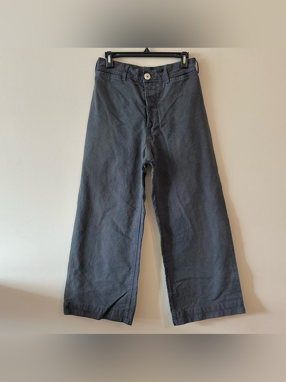 READ FLAWED Jesse Kamm Sailor Pants Blue Wide Leg Crop 10 Canvas Minimalist